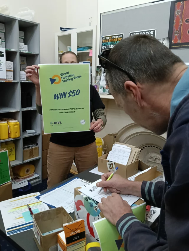 A quick snap from the SAhrps team at Hepatitis SA NSP in Hackney during World Hepatitis Testing Week. They are running a hepatitis themed quiz with a draw for entrants to win prizes! This initiative is supported with a grant from AIVL as part of the global World Hepatitis Testing Week campaign. #harmreduction #worldhepatitistestingweek #humanrights #pwud #peerleadership